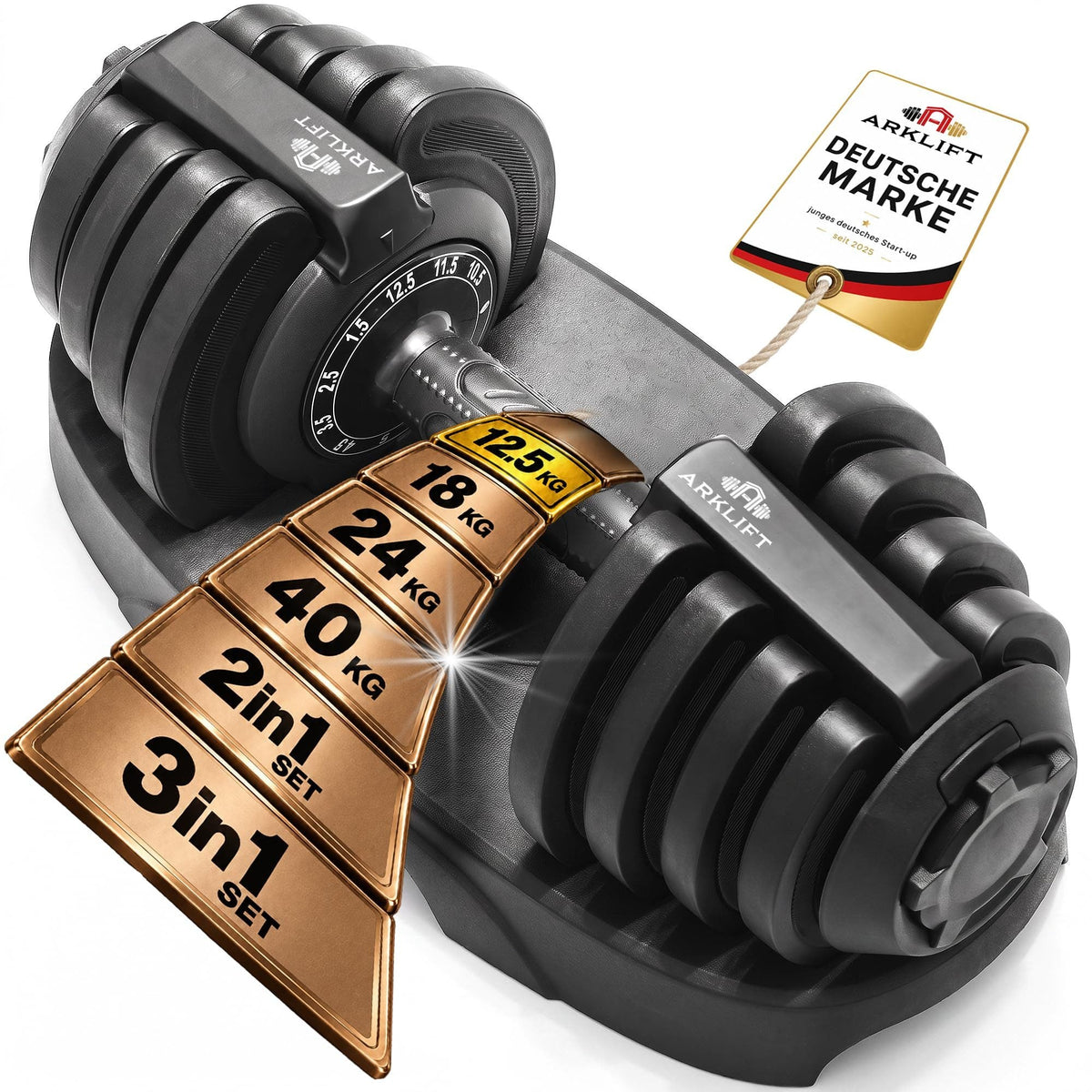 ARKLIFT verstellbare Kurzhantel 12,5 kg in der Ablage